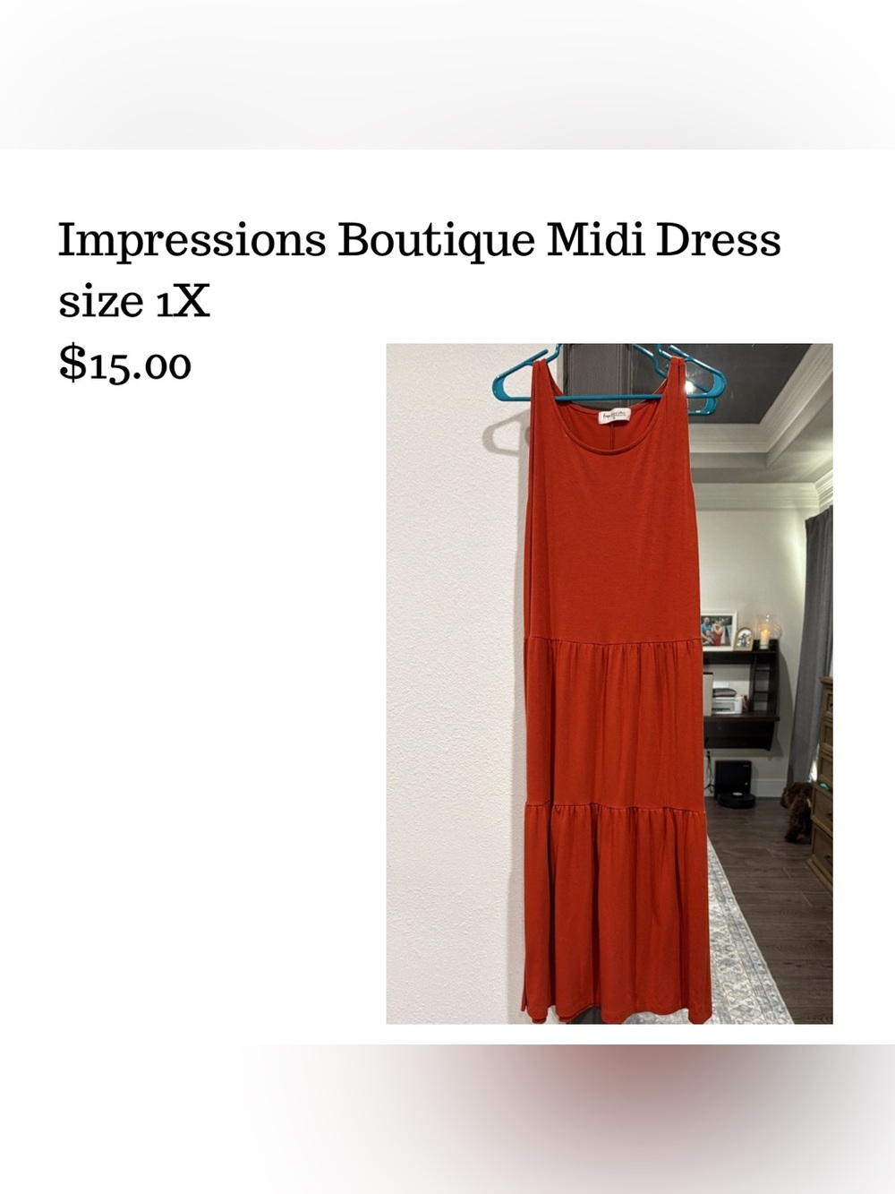 Impressions Rust Tiered Midi Dress
